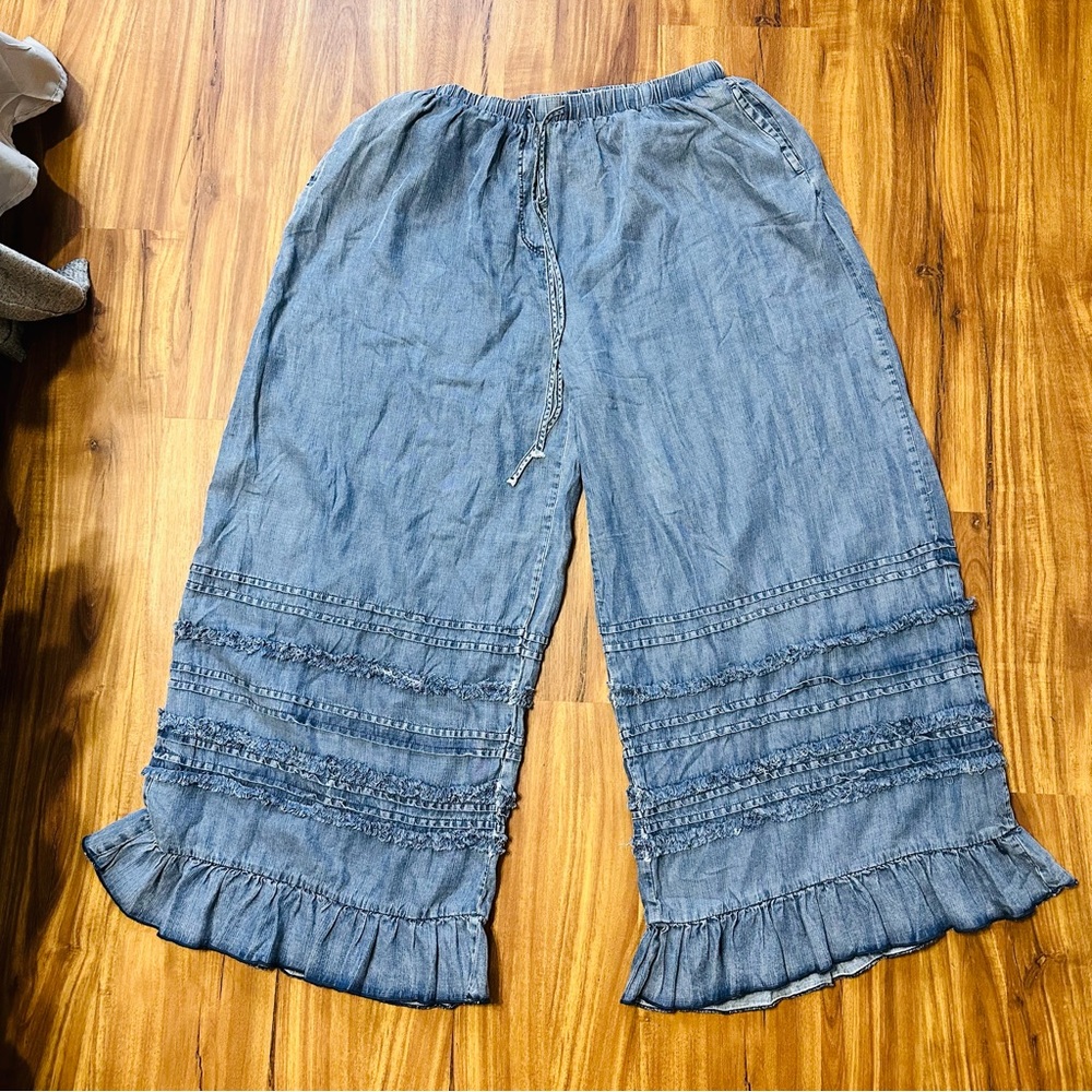 Easel Blue Ruffled Wide-Leg Pants